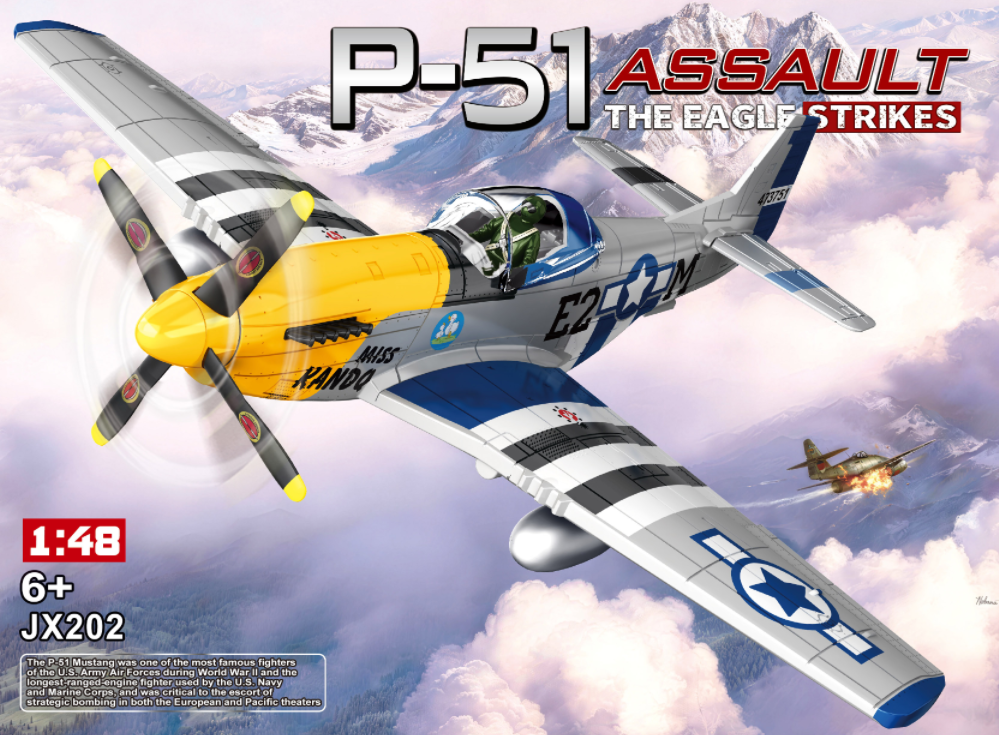 C1004 - MUSTANG P51 PLANE WITH BLACK AND WHITE MARKINGS - 'CLICK' QUICK BUILD - NO GLUE NEEDED SCALE 1:48 C72