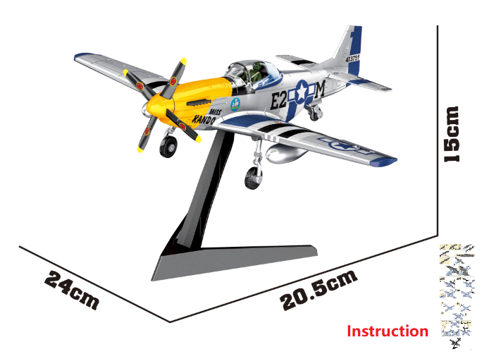 C1004 - MUSTANG P51 PLANE WITH BLACK AND WHITE MARKINGS - 'CLICK' QUICK BUILD - NO GLUE NEEDED SCALE 1:48 C72